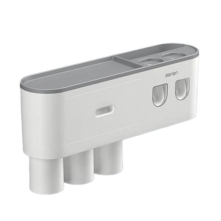 White multi-cup toothbrush holder with dual toothpaste dispensers on front panel