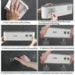 White adhesive wall-mounted toothbrush holder installation with dispenser and cup slots