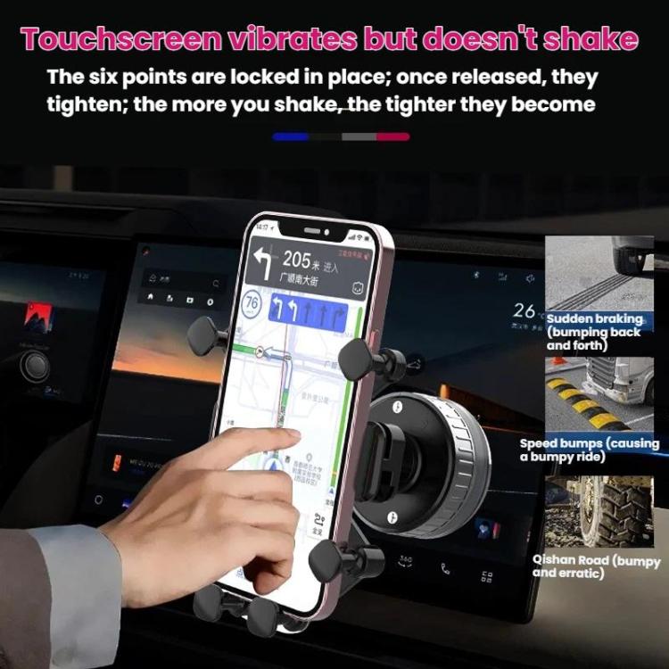 Car phone mount with tight multi-point clamp arms holding a phone securely