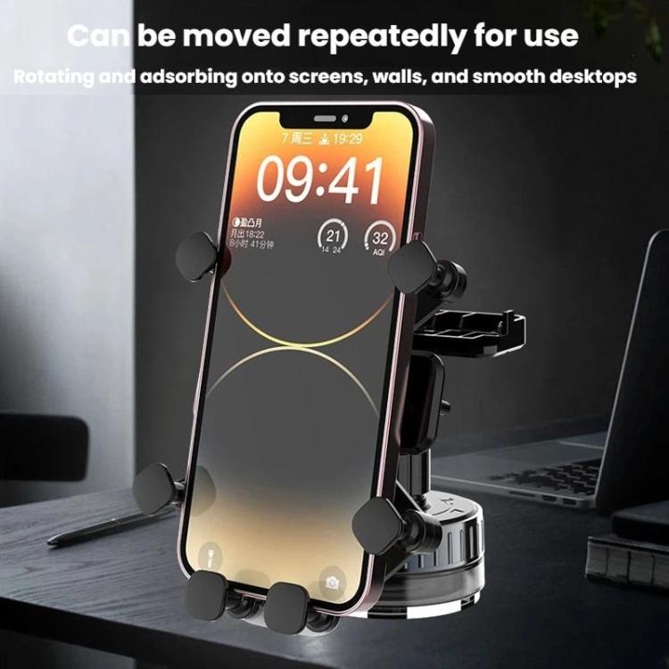 Rotating car phone mount with four corner grips and round suction base
