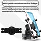 Car phone mount with retracting clamp linkage holding a phone upright