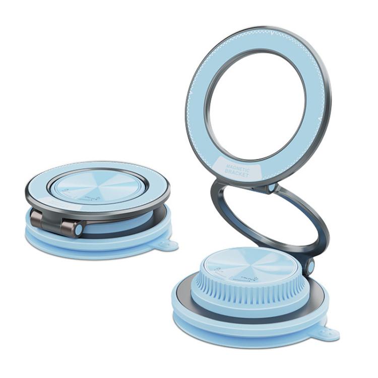 Sky blue foldable magnetic car phone holder with circular ring bracket and base