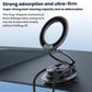Black magnetic car phone holder with ring bracket and foldable base on dashboard