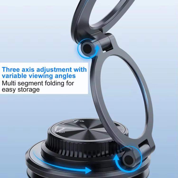 Gray foldable magnetic car phone holder with adjustable ring and base stand