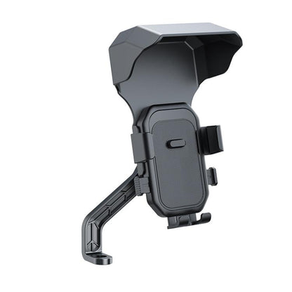 Black mirror-mount phone holder with adjustable clamp and protective front frame