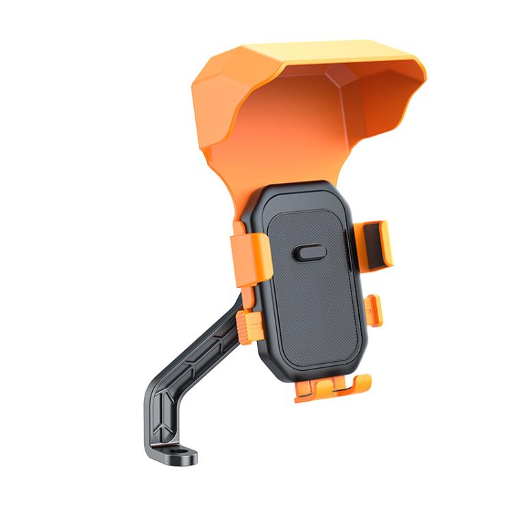 Orange mirror-mount phone holder with adjustable clamp and protective front frame