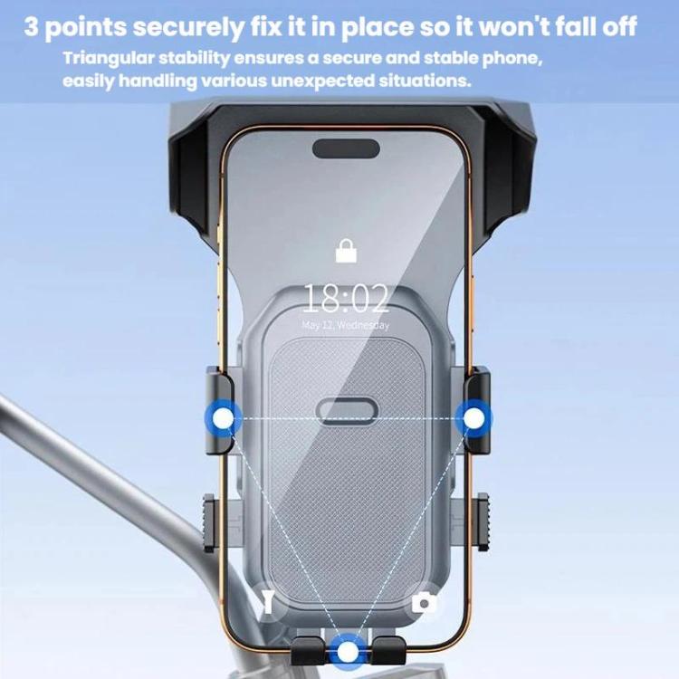 Black mirror-mount phone holder securing a phone with multiple contact points