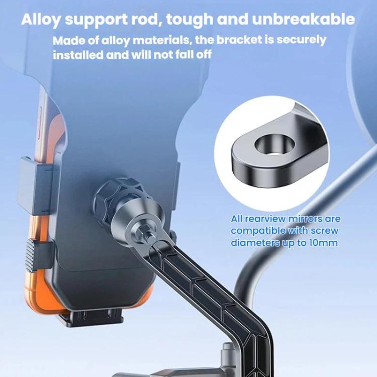 Mirror-mount phone holder with alloy support rod and mirror screw mounting base