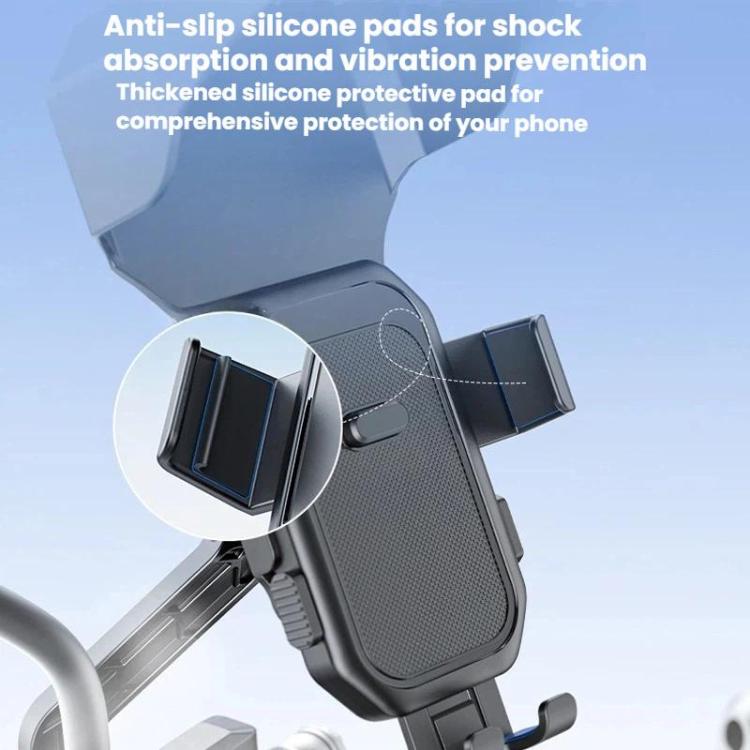 Black phone holder with anti-slip silicone pad and side clamp arms