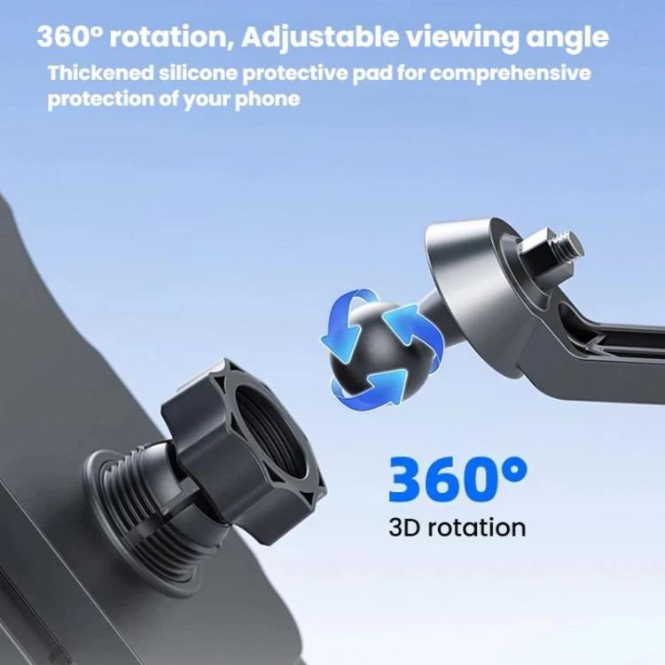 Black mirror-mount phone holder with 360-degree rotation joint