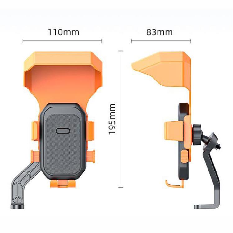 Orange mirror mount phone holder with adjustable clamp and black phone cradle