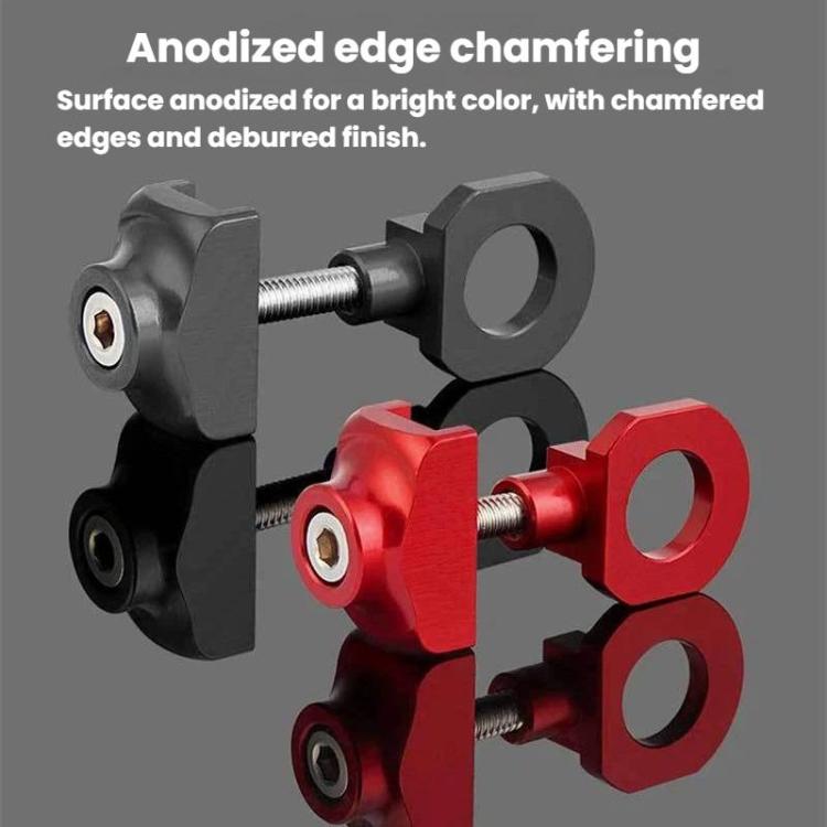 Bike chain breaker tool set with black, red and threaded adjusting bolt