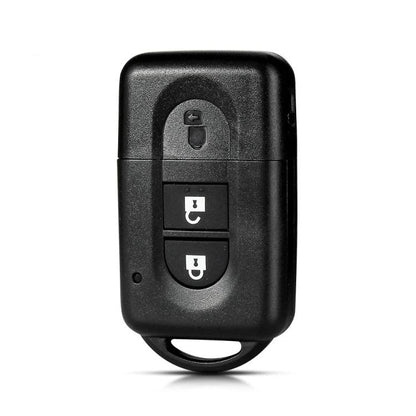 Nissan key fob remote shell with key blank, black plastic with lock and unlock buttons