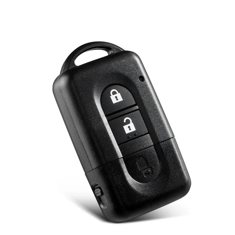 Nissan key fob remote shell with key blank, black case with lock/unlock icons