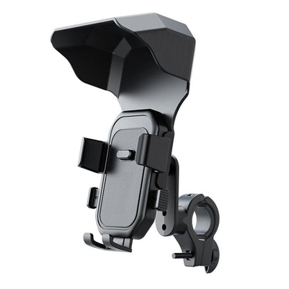 Universal motorcycle phone mount with adjustable clamp and anti-slip grip, black