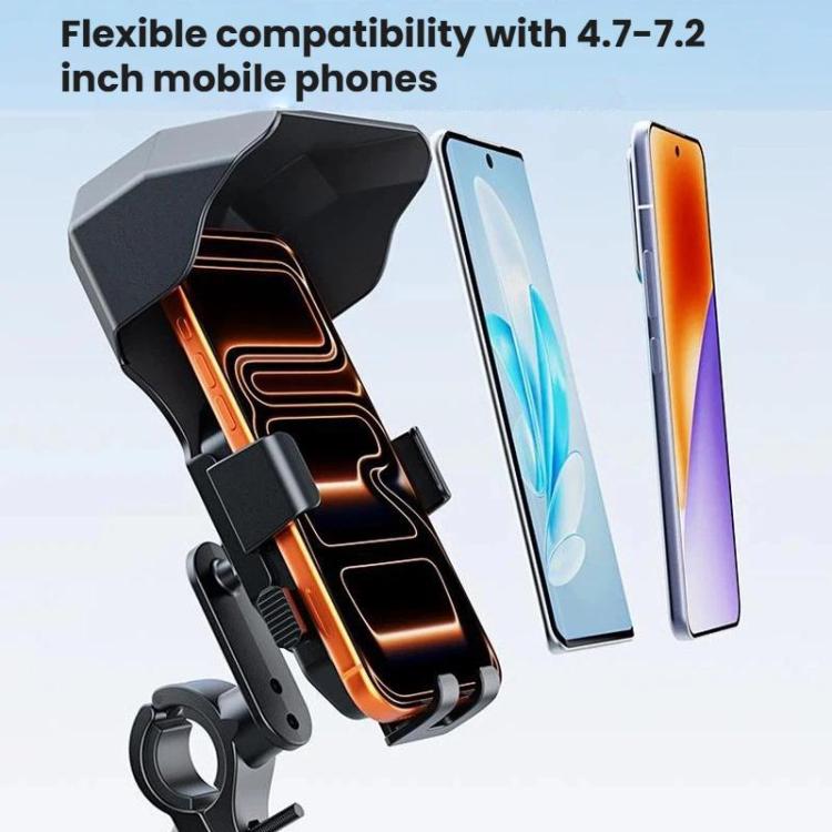 Universal phone mount for 4.7–7.2 in phones, with adjustable arms, black and orange