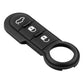 Black key fob button shell with three labeled buttons and key ring loop