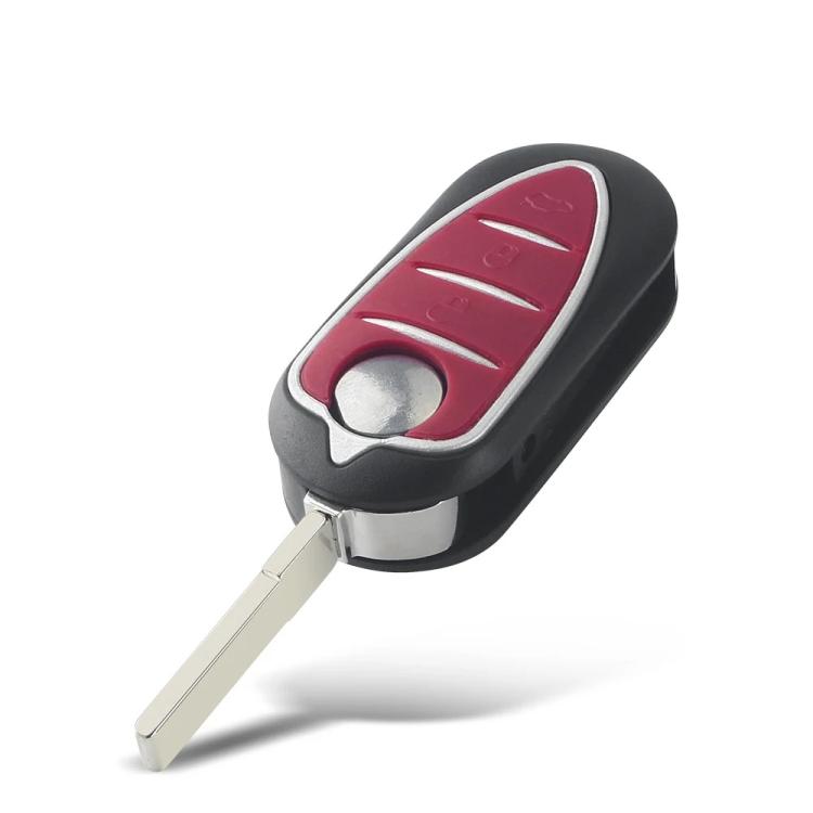 Black key shell with red three-button panel and metal key blade extended
