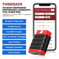 THINKSAFE OBD2 diagnostic tool with smartphone screen showing vehicle coverage