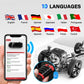 THINKSAFE diagnostic tool with phone screen showing 10 language options
