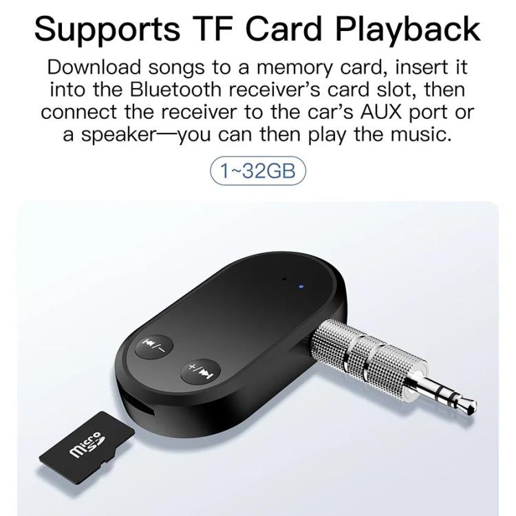 Black Bluetooth receiver with 3.5mm AUX plug and TF card included