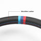 Tri-color banded steering wheel rim with blue and red wrap and blue/red stitching