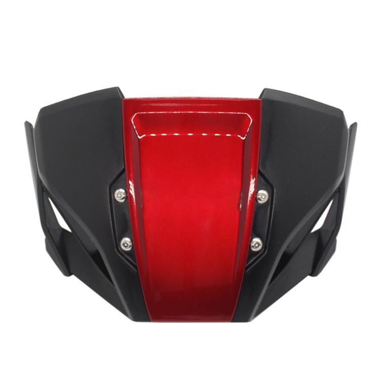 Red motorcycle windshield deflector front view with mounting hardware