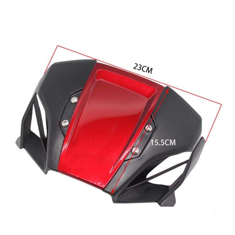 Red motorcycle windshield deflector with dimensions 23 cm x 15.5 cm