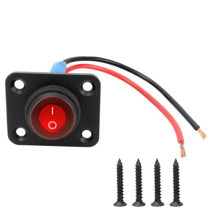 Round waterproof marine panel switch with red LED illuminated button and wire leads