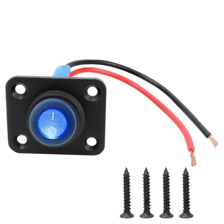 Waterproof marine panel switch with LED button, black housing, single blue illuminated switch