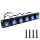 Waterproof marine panel switch with LED buttons, black panel, 5 blue illuminated switches
