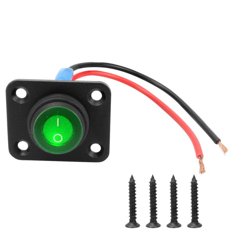 Waterproof marine panel switch with LED button, black housing, single green illuminated switch