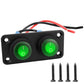 Waterproof marine panel switch with LED buttons, black panel, 2 green illuminated switches