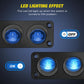 Black LED marine panel switch with two blue illuminated round buttons