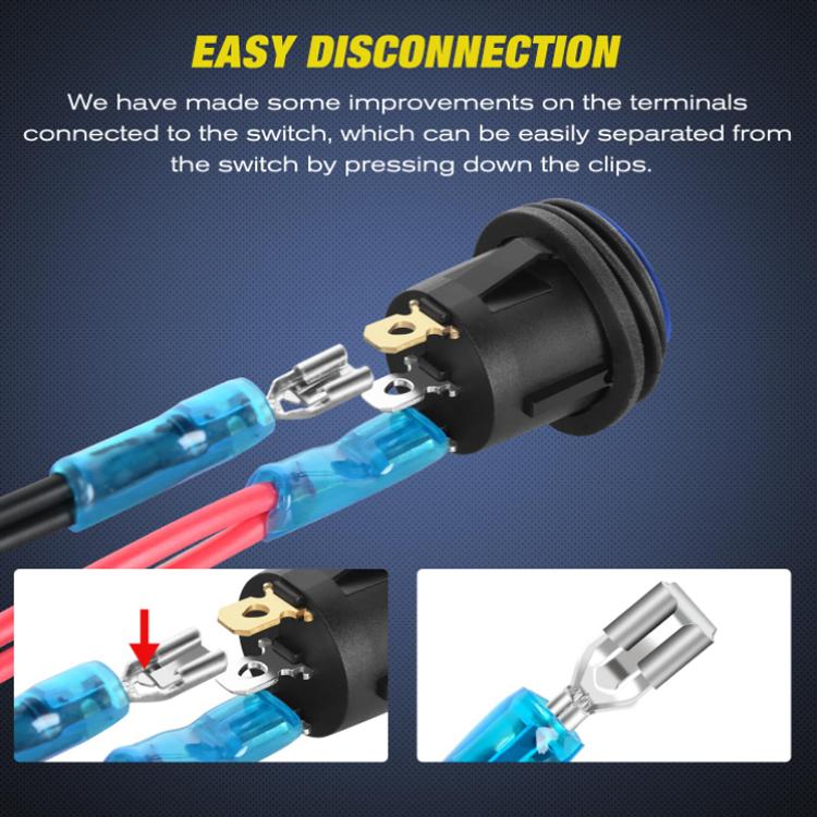 Black switch panel wiring terminals with blue and red lead connectors