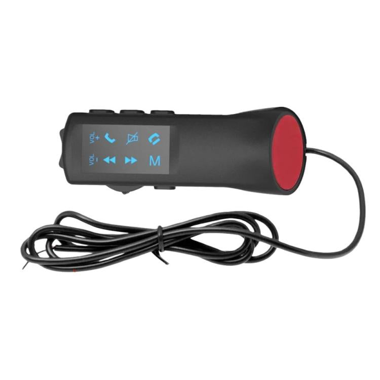 Car steering wheel control module with blue-lit buttons, black housing, and cable