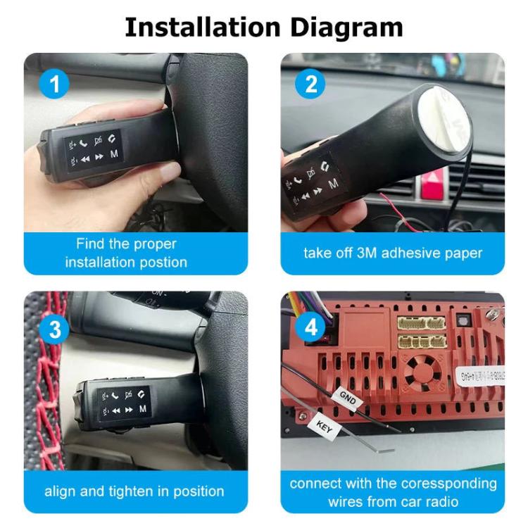 Car multi-function steering wheel control buttons module with black housing and keypad