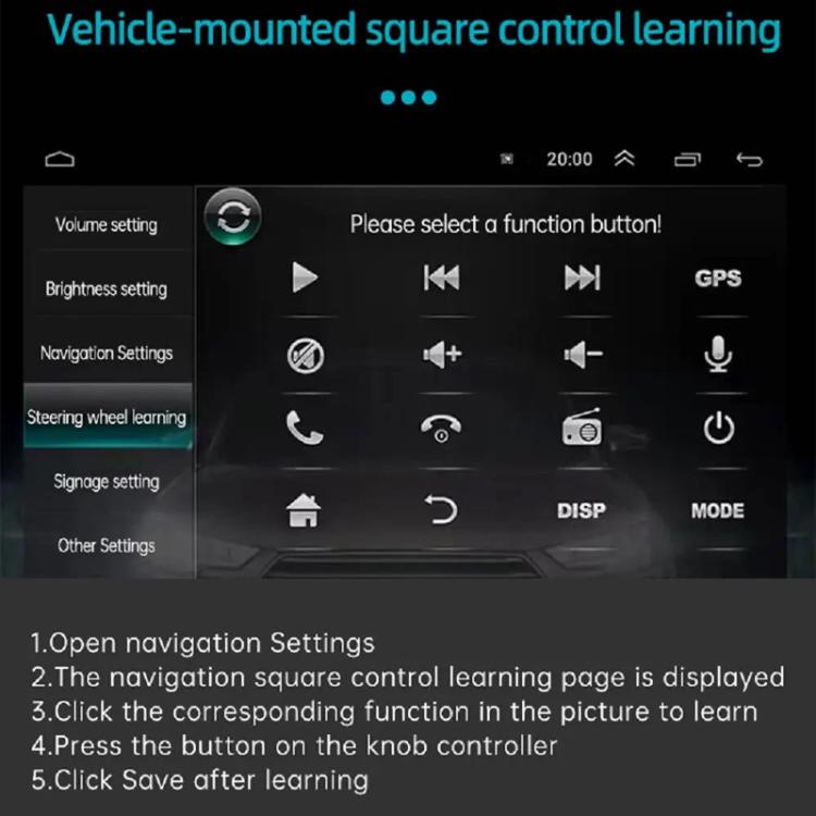 In-car screen showing steering wheel control function learning interface icons