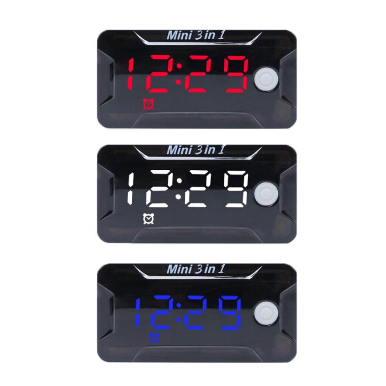 Three-in-one digital meter showing red, white, and blue LED display modes