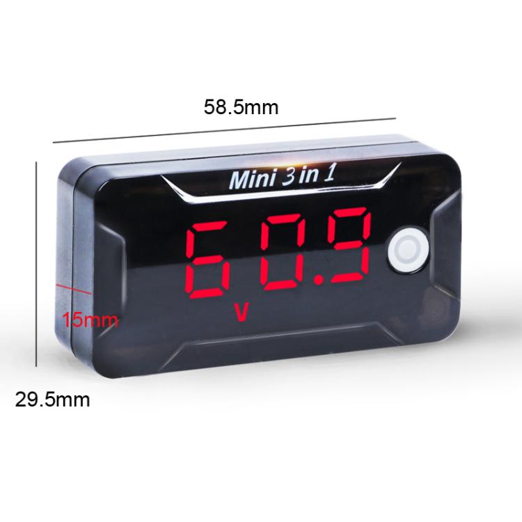Three-in-one waterproof digital meter with red LED voltage display and button