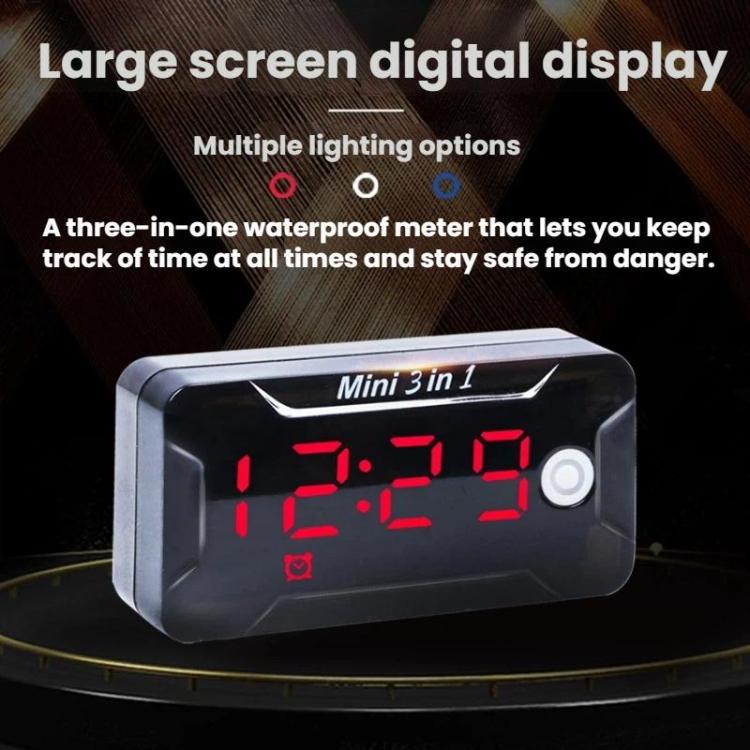 Three-in-one waterproof digital meter with red LED display and side control button