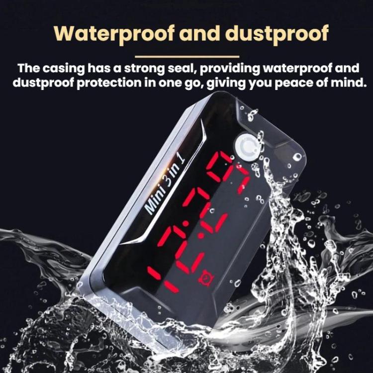 Three-in-one waterproof digital meter with red LED display on slanted housing