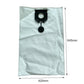Vacuum cleaner dust bag, white pouch with black filter holder and round suction opening.