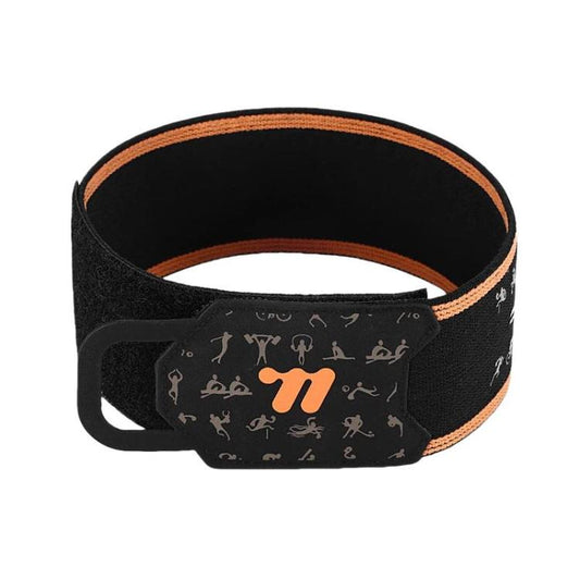 Reflective cycling pant strap band set, black with orange trim and adjustable closure