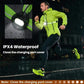 Waterproof-style chest light with white front lamp and red warning LEDs, green straps