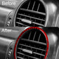 Red-bordered circular vent trim sticker installed on dashboard air vent
