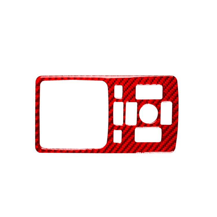 Center console panel sticker, red carbon fiber-style with white control cutouts