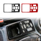 Center console panel sticker set: black and red carbon fiber-style with white cutouts