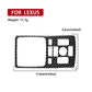 Center console panel sticker, black carbon fiber-style, labeled size diagram