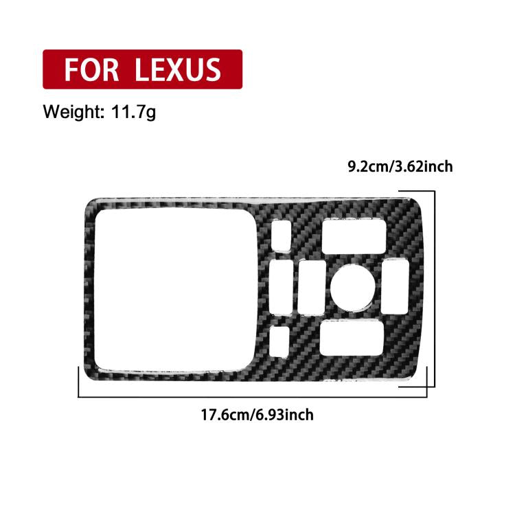 Center console panel sticker, black carbon fiber-style, labeled size diagram